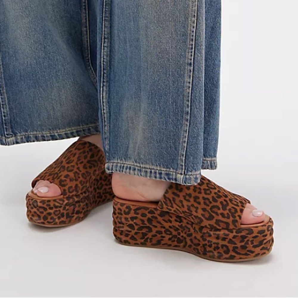 Free People Flatform Leopard Suede Sandals